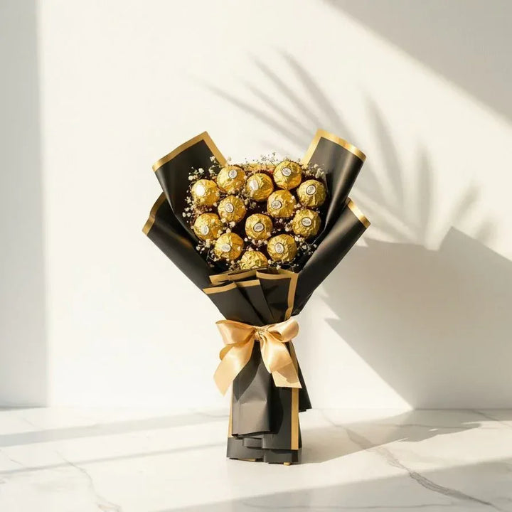 Ferrero Rocher Chocolate Bouquet in Black & Gold - atfleurs