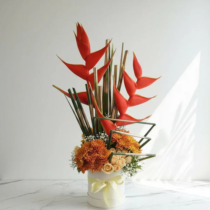 Sunset Tones Floral Box Heliconia & Chrysanthemum - atfleurs