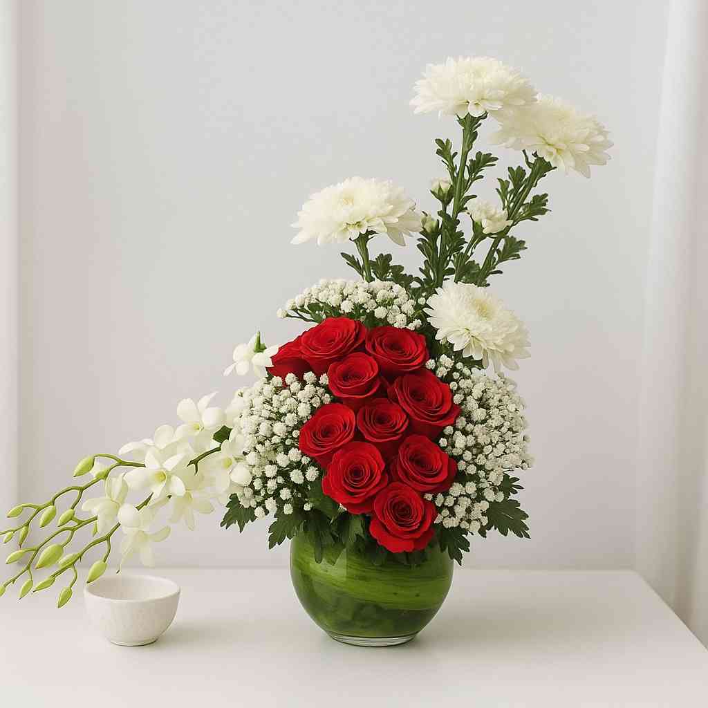 Orchid Rose Chrysanthemum Vase Arrangement atfleurs