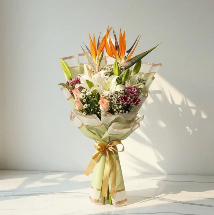 Birds of Paradise & Lily Mixed Hand Bouquet - atfleurs