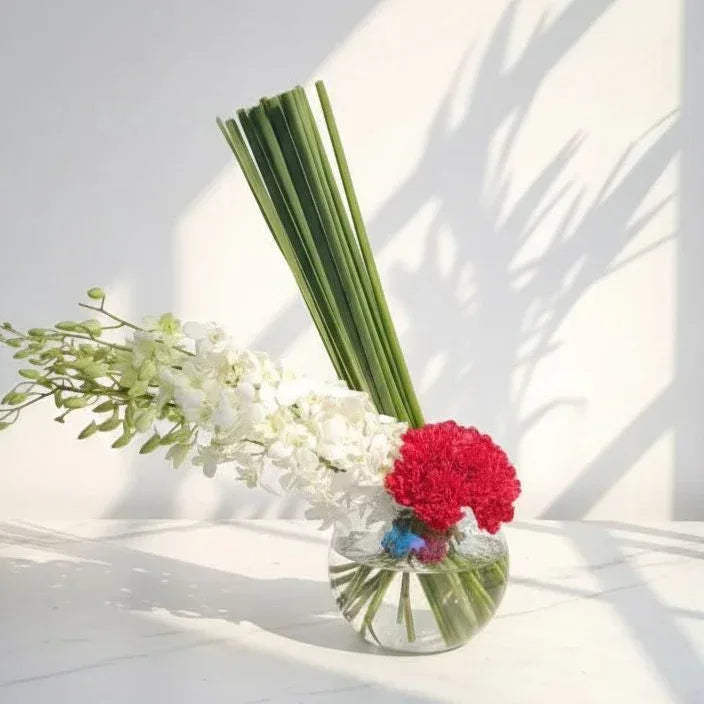 White Orchid & Red Carnation Vase - atfleurs