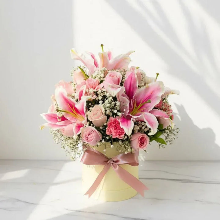 Pink Lily and Rose box - atfleurs