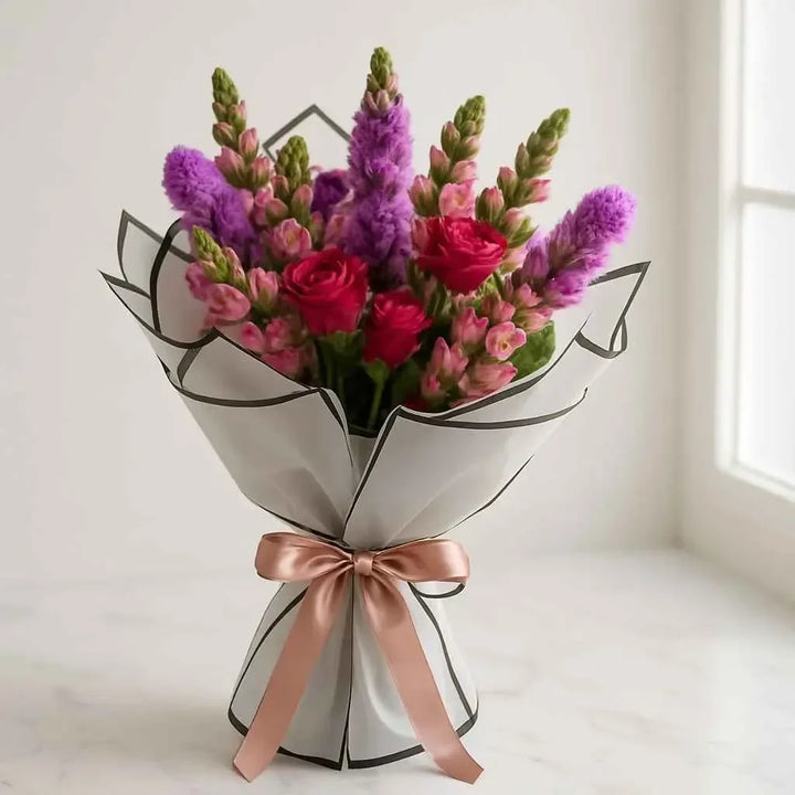 Pionee, Snapdragon & Statice Bunch - atfleurs