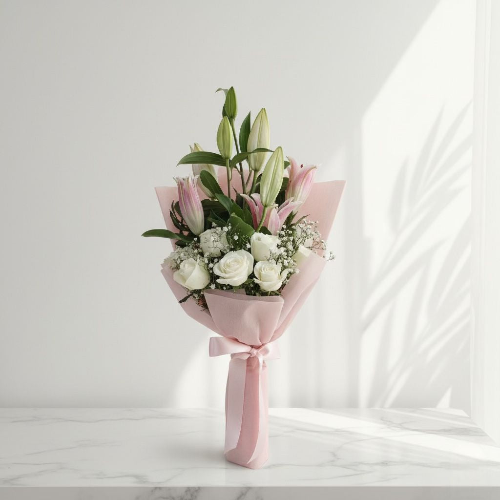 Lily Roses and Gypso Hand Bouquet atfleurs
