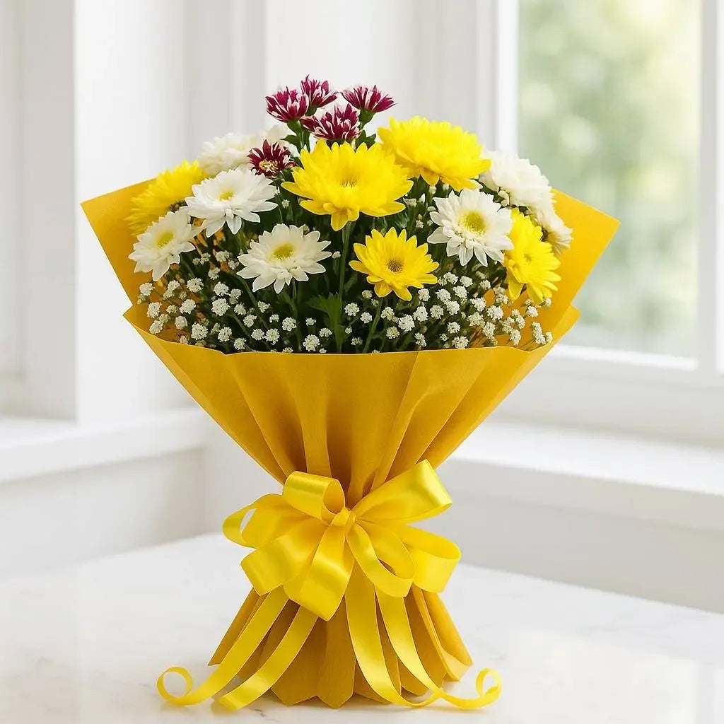 Chrysanthemum Hand Bouquet Delivery in Mumbai - atfleurs