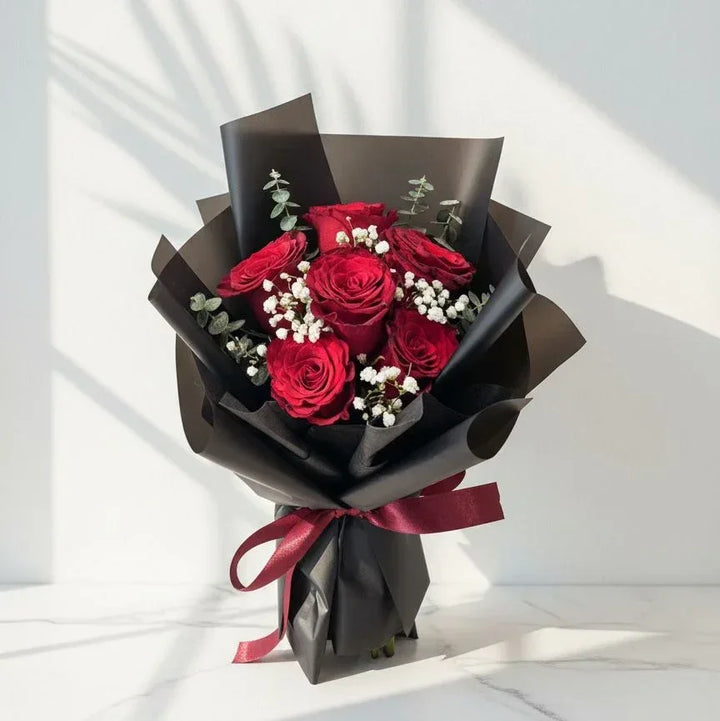 Red Rose & Baby’s Breath Bouquet - atfleurs