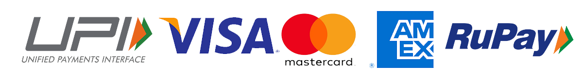 Logos of Unified Payments Interface, Visa, Mastercard, American Express, and RuPay on a white background.