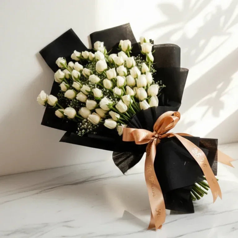 White Rose and Gypso Hand Bouquet - atfleurs