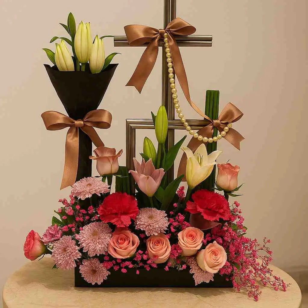Lilies, Carnations, Roses & Gypsophila Arrangement atfleurs